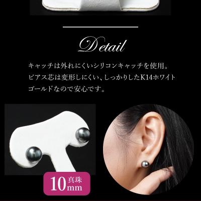 ふるさと納税 大分市 タヒチ黒真珠ピアス 真珠10mm 14Kホワイトゴールド_R14115 |  | 03