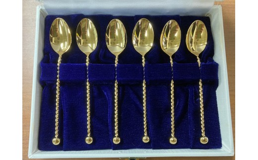 真鍮材 ツイスト ティースプーン6本(金メッキ) FC013107