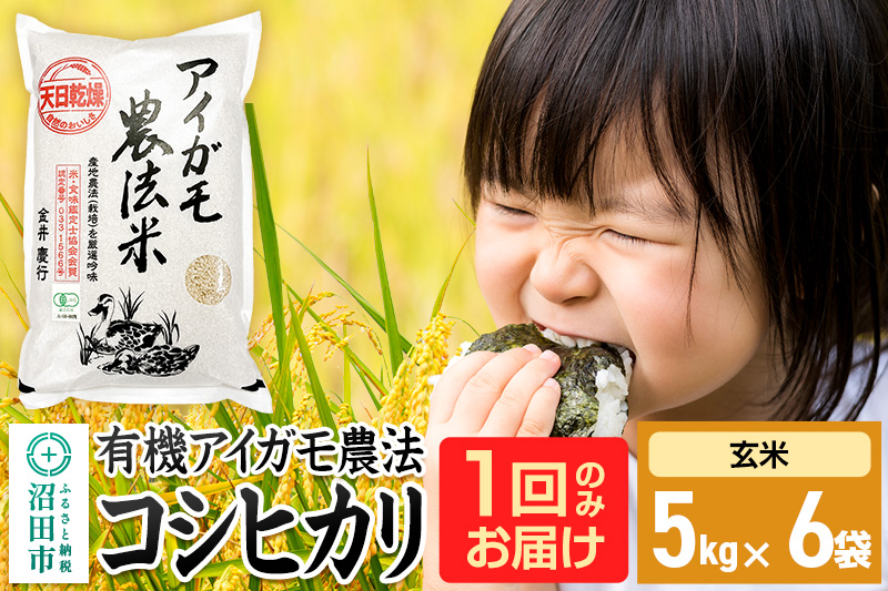 【玄米】令和7年産 有機アイガモ農法コシヒカリ 30kg（5kg×6袋）金井農園