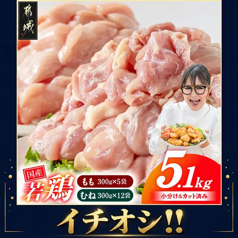鶏肉【数量限定】国産若鶏5.1kg 小分け〔33-007-N5100g〕鶏肉