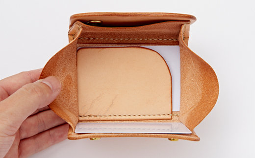 【ちっこくても使い易いミニ財布no.3】右利き用生成り手縫い　フロント2分割　使うほどに飴色に…