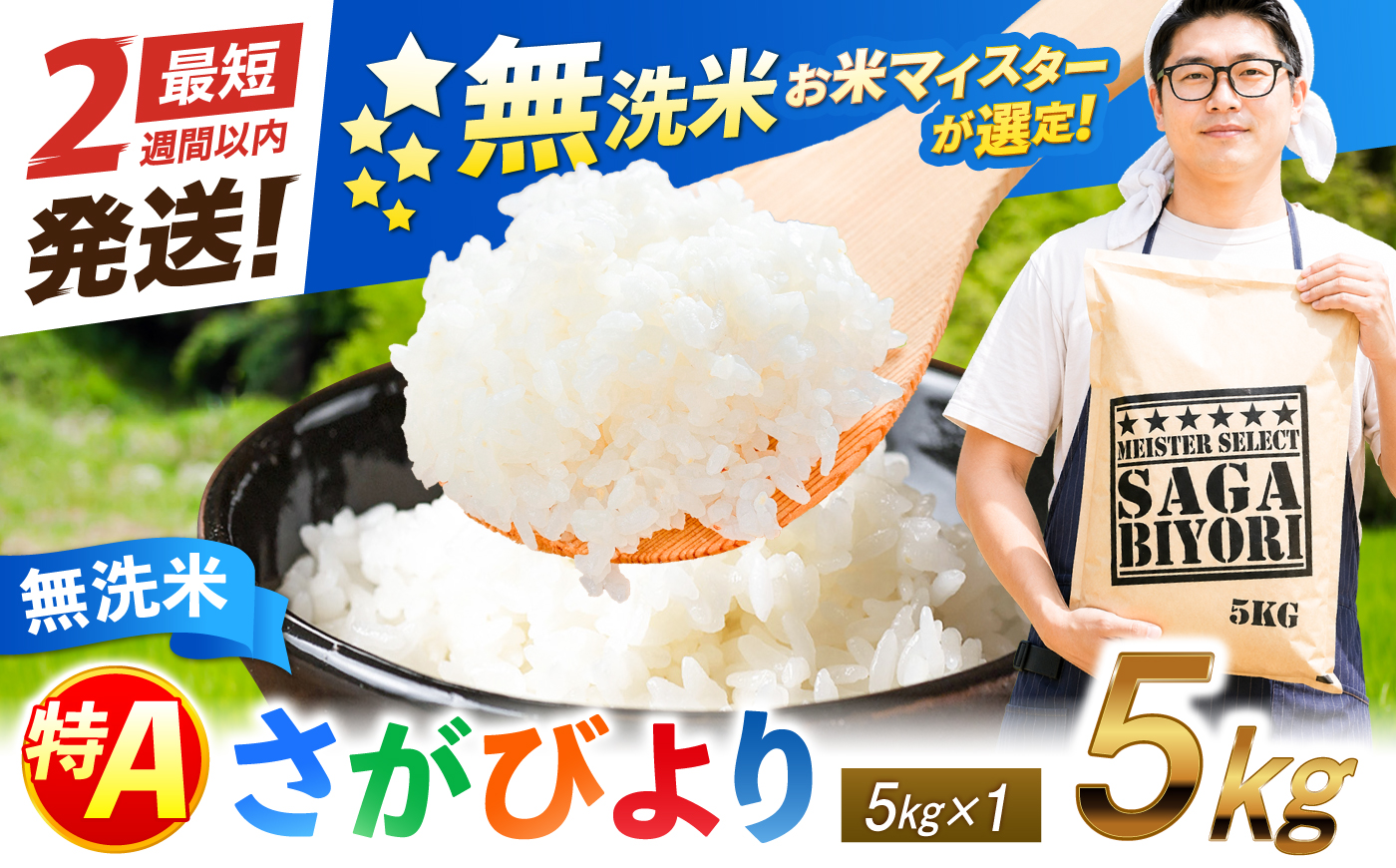 五つ星お米マイスター厳選！さがびより 無洗米 5kg 吉野ヶ里町/大塚米穀店 [FCW047]