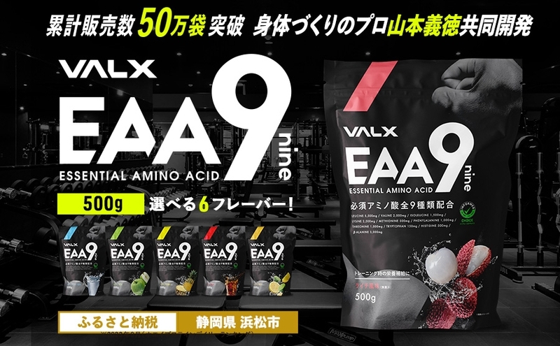 VALX EAA 9 500g 選べる6種フレーバー 必須アミノ酸 9種配合 β-アラニン 3,000mg 国内生産 山本義徳 パウダー 粉末 サプリ シトラス コーラ 青りんご ライチ 筋トレ ダイエット アミノ酸 BCAA シトラス風味