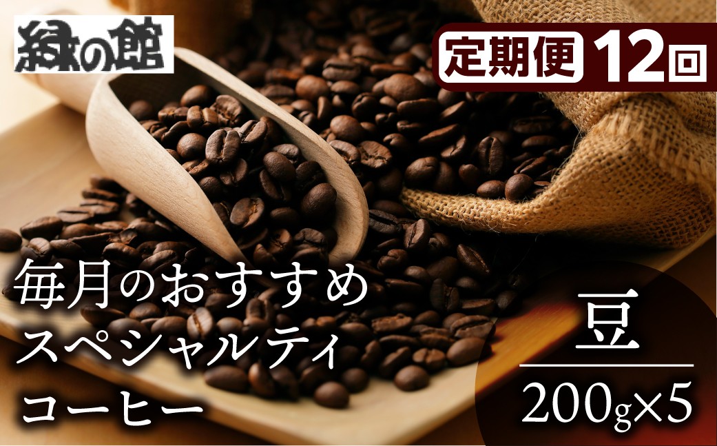 
                  【毎月 定期便 全12回】毎月のおすすめスペシャルティコーヒー 200g×4種＋ブレンド 200g×1種（計1kg）×12回分 毎月発送 コーヒー豆 コーヒー 珈琲 自家焙煎珈琲店 下呂温泉
                