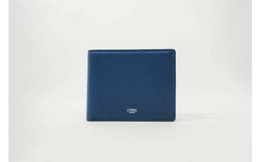 キプリス本革製二つ折り小銭入れ付財布　カラー：ブルー【革小物 革製品 ソフトシュリンクレザー 牛革 しっとり シーズンレス 職人 財布】