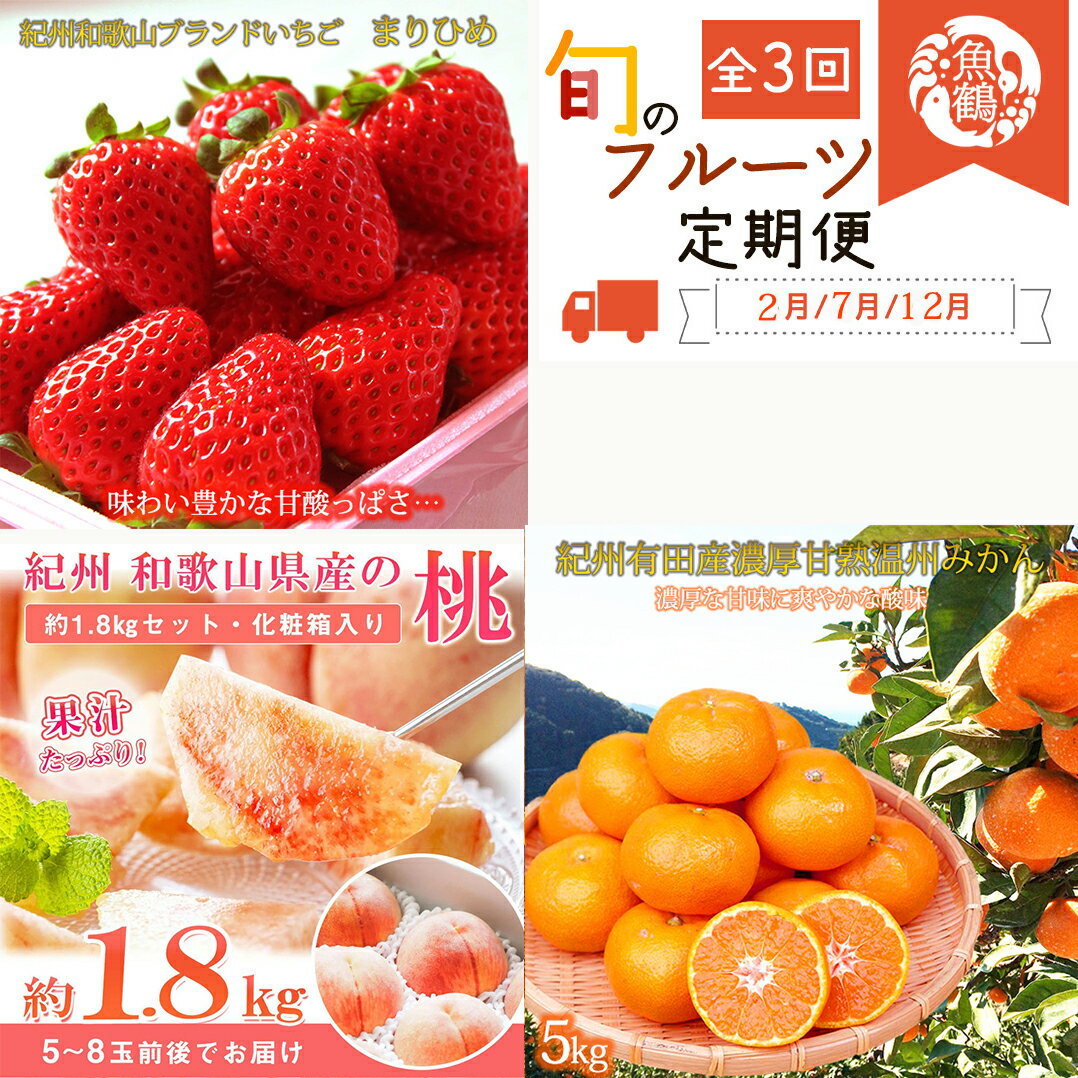 【ふるさと納税】【全3回】 紀州和歌山産旬のフルーツ定期便 (いちご・桃・有田みかん) / 定期便 フルーツ フルーツ定期便 おすすめ 和歌山 果物 くだもの 春 冬 みかん 有田みかん ミカン 柑橘 いちご イチゴ 苺 もも 桃 モモ