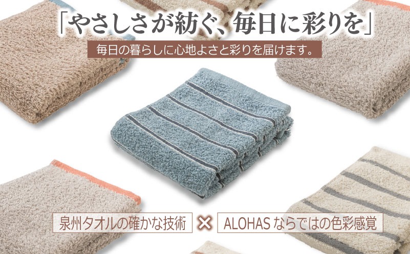 099H4612 ALOHAS コンパクトフェイスタオル(アイボリー×ブラウンストライプ)　1枚【泉州タオル 国産 吸水 たおる 普段使い  シンプル 日用品】
