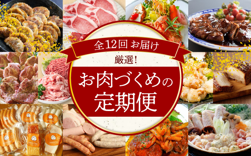 
                  碧南市がチョイスした厳選定期便！ 【全12回】厳選！お肉づくめの定期便(毎月お届け） 味噌ぎょうざ 三州あおみ豚 豚カツ ポークソテー とんてき 名古屋コーチン 唐揚げ 焼豚 ジャーマングリルステーキ ハム＆ソーセージ デミグラス ハンバーグ 鶏鍋 H028-091
                