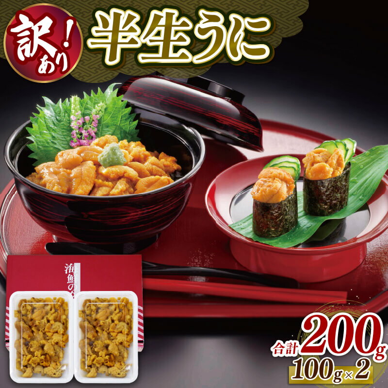 【ふるさと納税】 訳あり 岩手県産 半生うに 200g 100g×2 冷凍 うに キタムラサキウニ ミョウバン不使用 雲丹 海鮮丼 寿司 ウニ丼 刺身