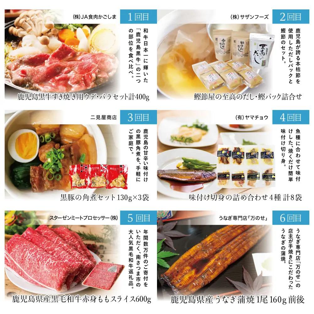 海幸山幸どきどき定期便（全10回） お肉 お魚 黒豚 すき焼き ステーキ 角煮 鰻 マグロ 刺身 えび 出汁 鹿児島 南さつま市