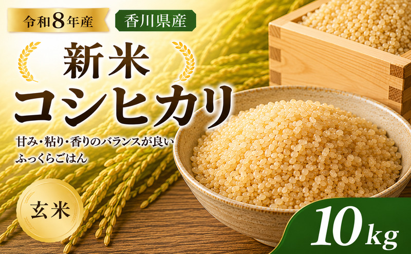 令和8年産新米　香川県産コシヒカリ10kg(玄米) お米 ライス ご飯 ブランド米 銘柄米 お弁当 おにぎり 食卓 産地直送 主食 炭水化物 和食 国産 日本産 エコファーマー認定農家 