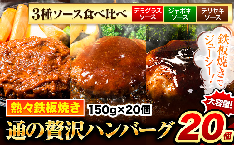 ハンバーグ 20個 国産のお肉使用！ 鶏肉不使用 温めるだけ 「通の贅沢ハンバーグ」3種ソース食べ比べ《7-14日以内に出荷予定(土日祝除く)》 牛 訳あり 小分け 早く届く