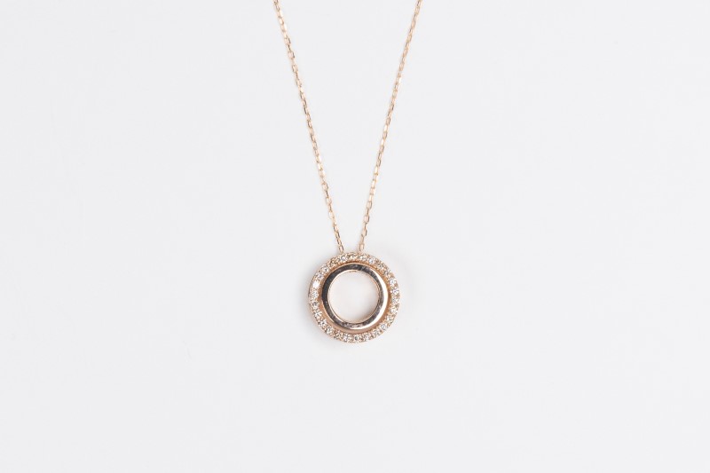 0.3ct K18PG二連サークルネックレス HY-6
