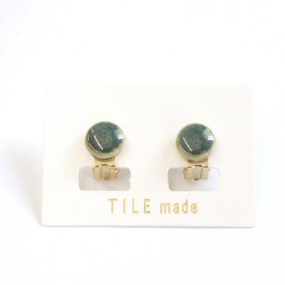 ふるさと納税 瑞浪市 【美濃焼】緑むらタイルイヤリング(直径10mm)