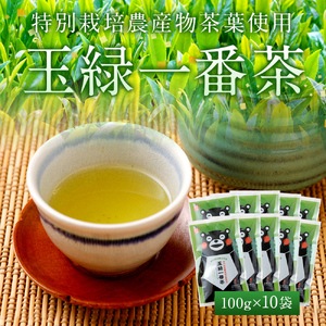 緑茶 お茶 茶葉 100g 10袋セット くまモン 玉緑一番茶 100g 10袋セット
