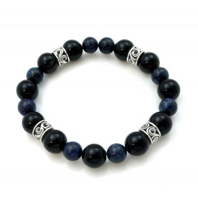 ふるさと納税 神戸市 パワーストーン×シルバーブレス Mサイズ オニキス ラピスラズリ 天然石 神戸市 DJ-013M |  | 01