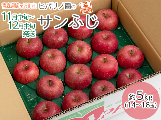 りんご 青森 サンふじ リンゴ 約 5kg (14～18玉) 青森県 鰺ヶ沢町産 ヒバリノ園 フルーツ 果物 果物類 白神山地 林檎 サンフジ ふじ ※オンライン決済のみ 