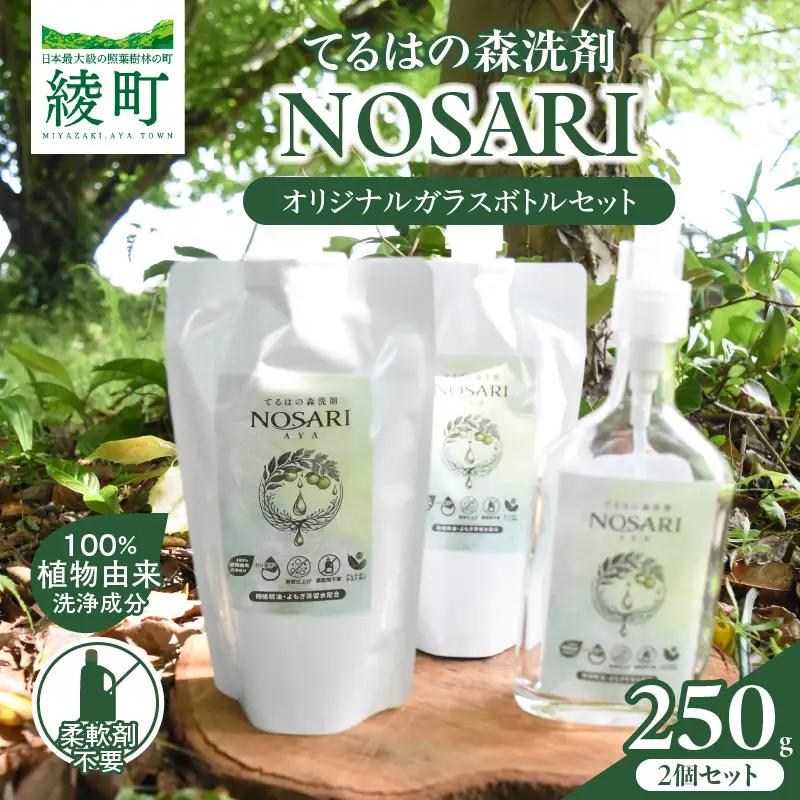 てるはの森洗剤NOSARI 500g（250g×2）パウチ オリジナルガラスボトル 洗剤 洗濯洗剤 日用品 南九州産 よもぎ蒸留水 柑橘精油 綾の名水 合成香料不使用 マイクロカプセル不使用 おすすめ 宮崎県 綾町 送料無料_A0116-004