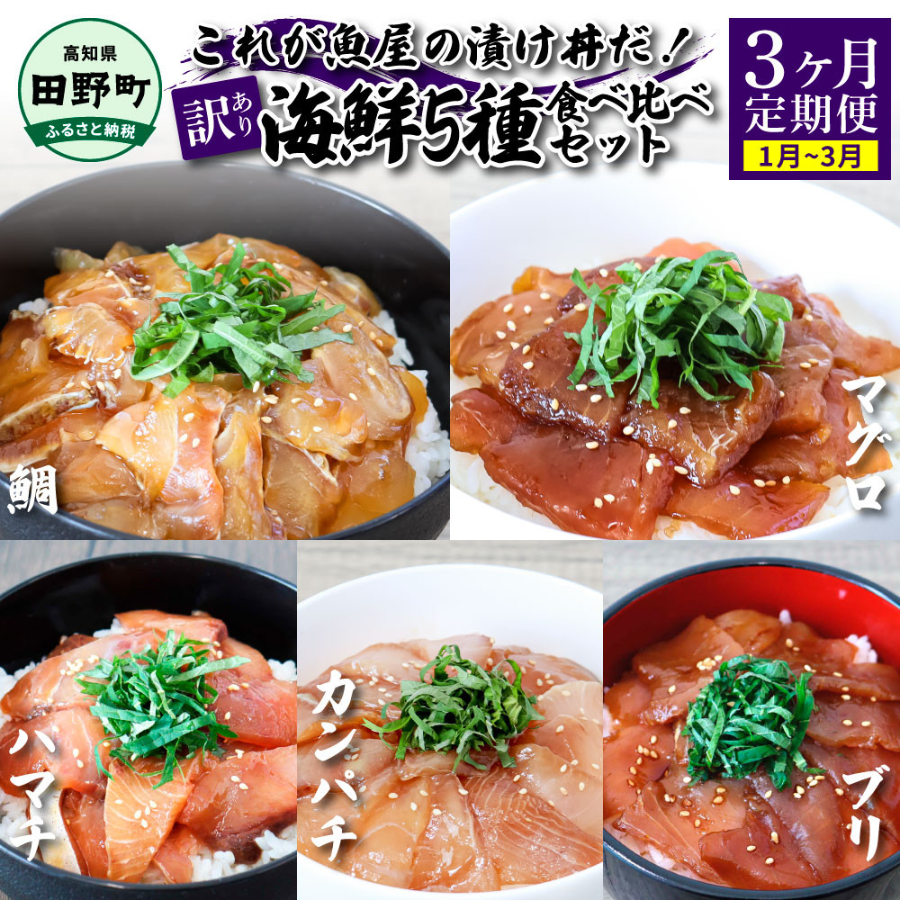 
【四国一小さなまち】＜3ヶ月定期便＞これが魚屋の漬け丼だ！(1月～3月) 訳あり 80g×10P 海鮮漬け丼 鰤 ブリ ハマチ かんぱち まぐろ 漬け 鯛 刺身 冷凍 マグロ 赤身 海鮮 海鮮丼 刺身 海鮮セット
