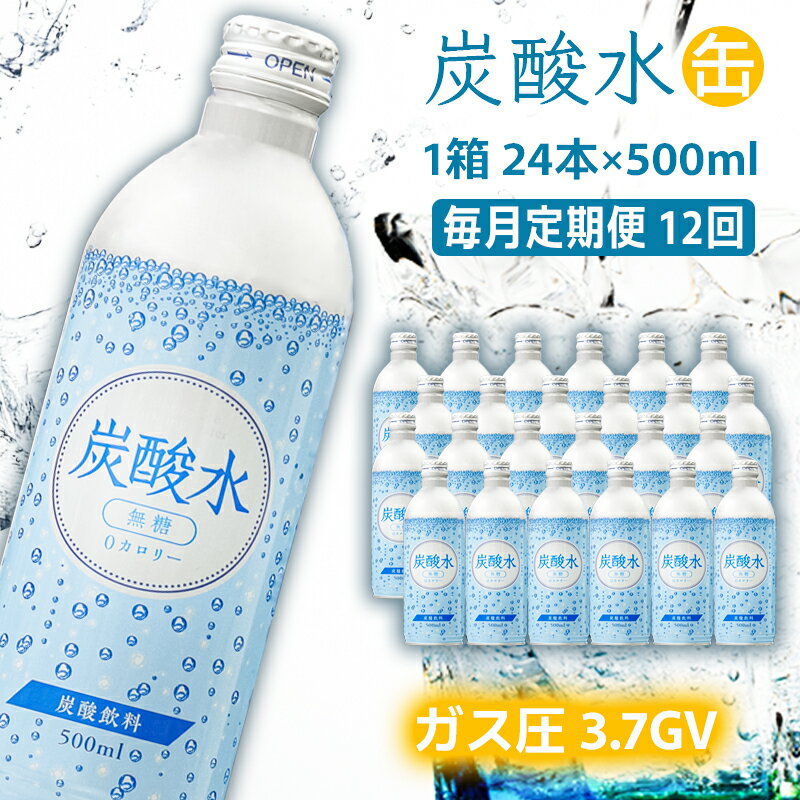【ふるさと納税】炭酸水 定期便 12ヶ月 500ml×24本 缶 ボトル缶 12回 お届け 定期 お楽しみ 兵庫県 福崎町 ソーダ おいしい水 ソーダ割 ドリンク ボトル 缶