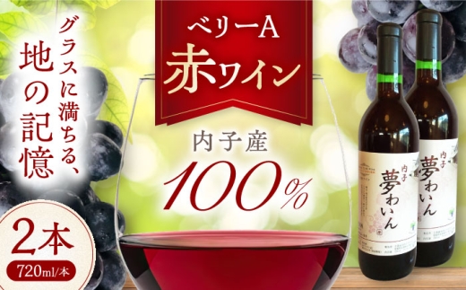 ワイン 内子夢わいん 赤ワイン (ベリーA) 約720ml 2本 / ワイン 赤ワイン ベリーA わいん wine お酒 酒 洋酒 愛媛県 愛媛 内子町 国産ワイン 日本ワイン 果実酒 送料無料 人気 家飲み 宅飲み 美味しい ワイン わいん 赤ワイン ベリーA 地ワイン 単一品種 愛媛 内子町 国産 ふるさと納税 お取り寄せ ギフト 特産品 四国 【企業組合内子ワイナリー】 [BKAG007]