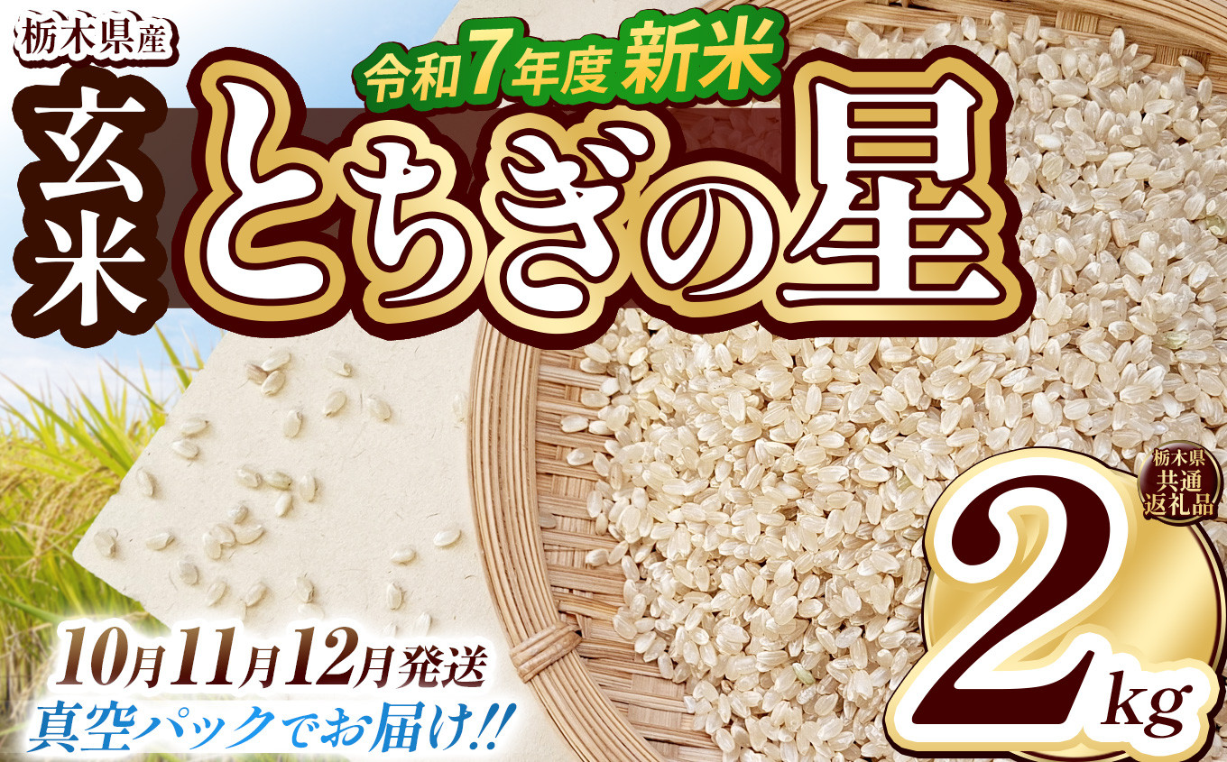 
            【栃木県共通返礼品】【先行予約】【選べる発送月】【数量限定】令和7年度新米 栃木県産とちぎの星（玄米真空パック） 2kg  | 玄米 精米 お米 コメ とちぎの星 先行予約 ブランド米 栃木県 特産品  下野市 送料無料
          