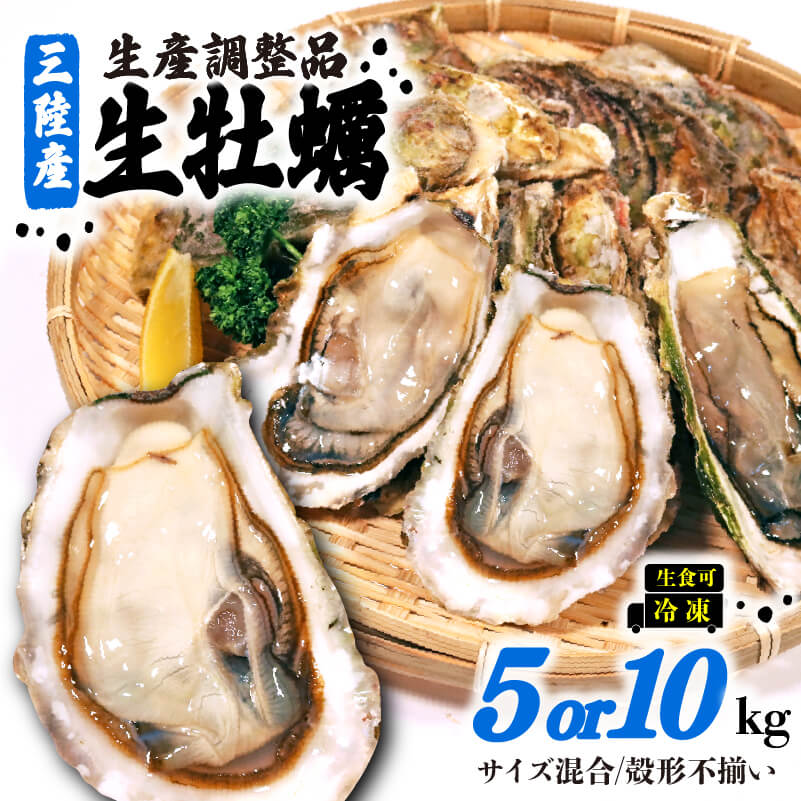 【ふるさと納税】 [身入り少の訳あり品] 牡蠣 5kg/10kg（生食可) かき カキ 冷凍 生産調整品 岩手県産 殻付き 生食 生食用 訳あり わけあり 大きさ不揃い 不揃い 三陸 三陸産 カンカン焼き かんかん焼き BBQ バーベキュー 貝 海 海のミルク 株式会社國洋 岩手県 大船渡市
