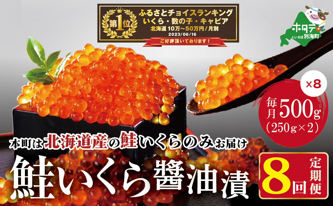 
            御礼！ランキング第1位獲得！数量限定！贅沢堪能！北海道産  鮭いくら醤油漬け　合計 4.0kg 500g を 8ヶ月 お届け 定期便 全8回＜いくら丼48～64杯分！＞（ 定期便 海鮮 いくら イクラ 醤油漬け 鮭 北海道 ふるさとチョイス ふるさと納税 ランキング キャンペーン やり方 限度額 仕組み シミュレーション ）
          