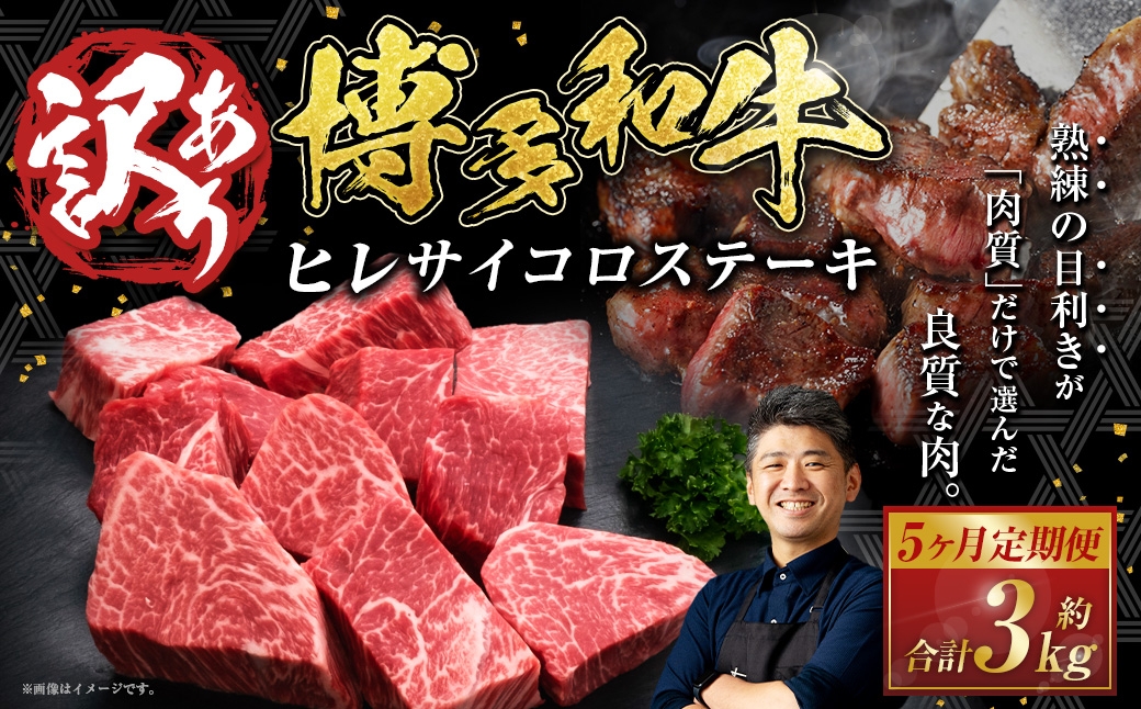 
                  【5ヶ月定期便】【訳あり】博多和牛ヒレサイコロステーキ 約600g×1パック 合計3kg 牛肉 希少部位 ヒレ ひれ ヒレ肉 ヒレステーキ サイコロステーキ
                