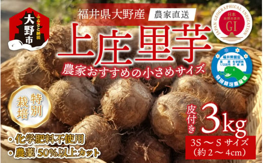 【先行予約】【12月発送】こだわりの特別栽培 上庄里芋 3kg（3S～Sサイズ） きぬかつぎ 化学肥料不使用 農薬50％以上カットの特別栽培里芋 農家直送