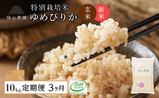 【令和7年産新米予約】【3カ月定期便】特別栽培米産地直送「玄米ゆめぴりか 10kg」《帰山農園》