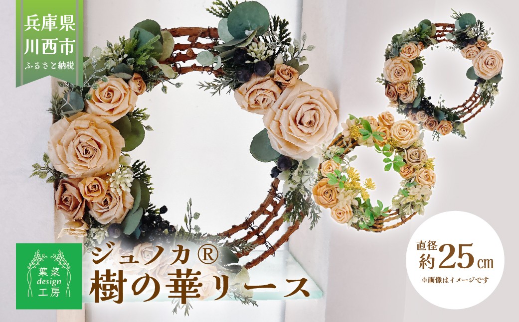 
                  ジュノカ?（樹の華）リース（直径約25㎝）KWNDJ001　/　リース  花　木の花　手作り
                