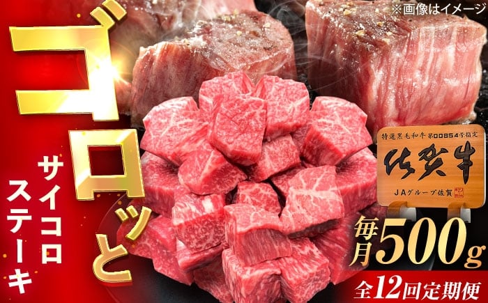 
            【12回定期便】佐賀牛 サイコロステーキ 500g /MKミート武雄 [UEM027]
          