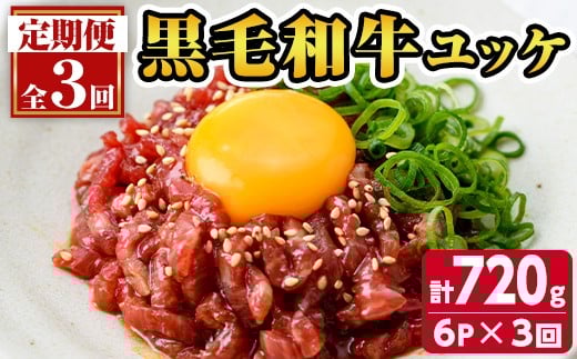 s706 ＜定期便・全3回(隔月)＞鹿児島県産黒毛和牛ユッケ(計720g・40g×6パック×3回) 鹿児島 国産牛 九州産 牛肉 黒牛 生食用 小分け 冷凍 ユッケ 黒毛和牛 牛 【カミチク】