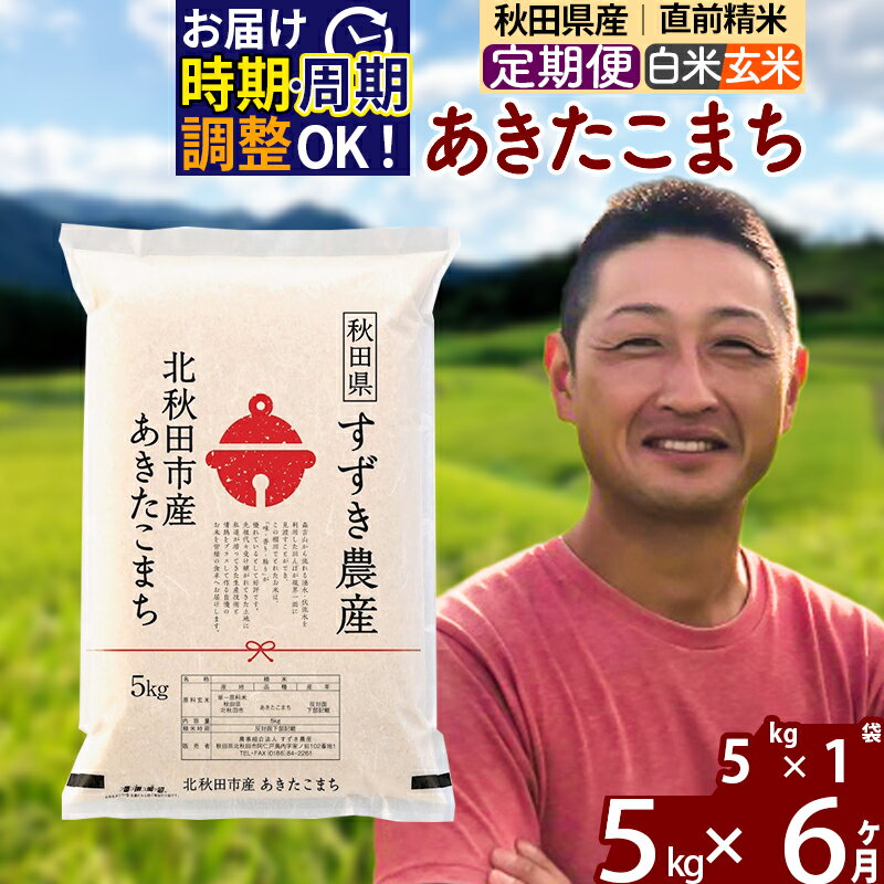 【ふるさと納税】※令和7年産※《定期便6ヶ月》秋田県産 あきたこまち 5kg【白米／玄米】(5kg小分け袋) 2025年産 お届け時期選べる お届け周期調整可能 隔月に調整OK お米 すずき農産
