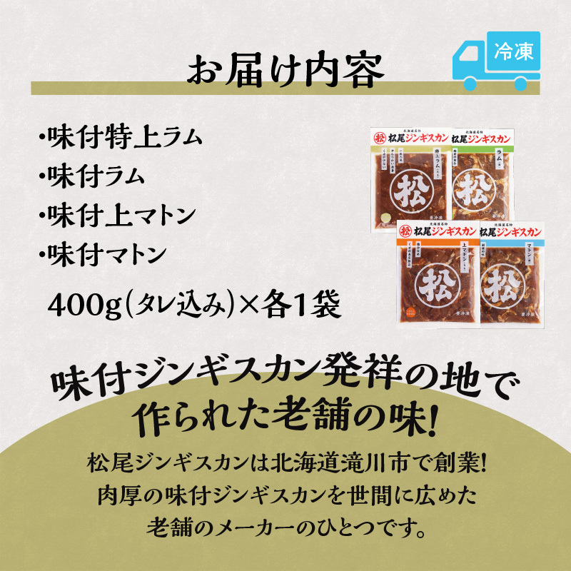 4種 食べ比べ セット 計1.6kg 味付特上ラム 味付ラム 味付上マトン 味付マトン 各400g×1 仔羊 ラム ジンギスカン 味付 肩肉 モモ肉 食べ比べ セット 詰合_イメージ2