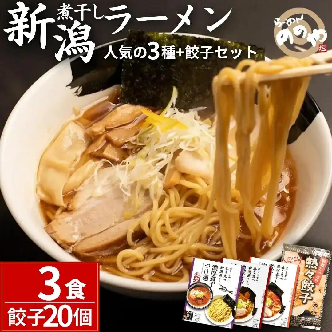 新潟煮干しラーメン つけ麺 計3食+餃子20個 冷凍ラーメン 冷凍つけ麺 ぎょうざ 新潟ラーメン  [煮干し中華 八] 【010S002】