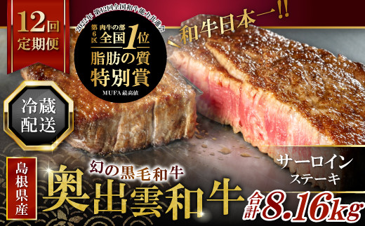【冷蔵配送】奥出雲和牛サーロインステーキ4枚の定期便×12回 （毎月24日お届け）【黒毛和牛 牛肉 国産】