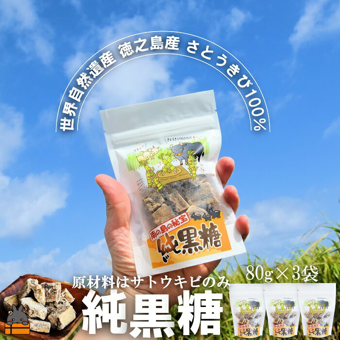 【ふるさと納税】世界自然遺産 徳之島産さとうきび100％使用 徳之島の純黒糖（3袋）( 黒糖 甘味 和菓子 さとうきび お茶請け 調味料 こだわり ポストイン配送 レターパックライト 受け取り簡単 ポスト投函 南の島 徳之島 奄美 鹿児島 世界自然遺産 徳北カンパニー )