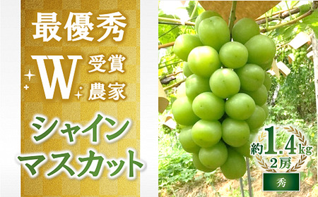 【令和7年産先行予約】【最優秀賞W受賞農家】 シャインマスカット 約1.4kg (2房 秀) 《令和7年9月中旬～発送》『生産者 佐藤 大輔』 マスカット 葡萄 ぶどう 山形県 南陽市 [2236]