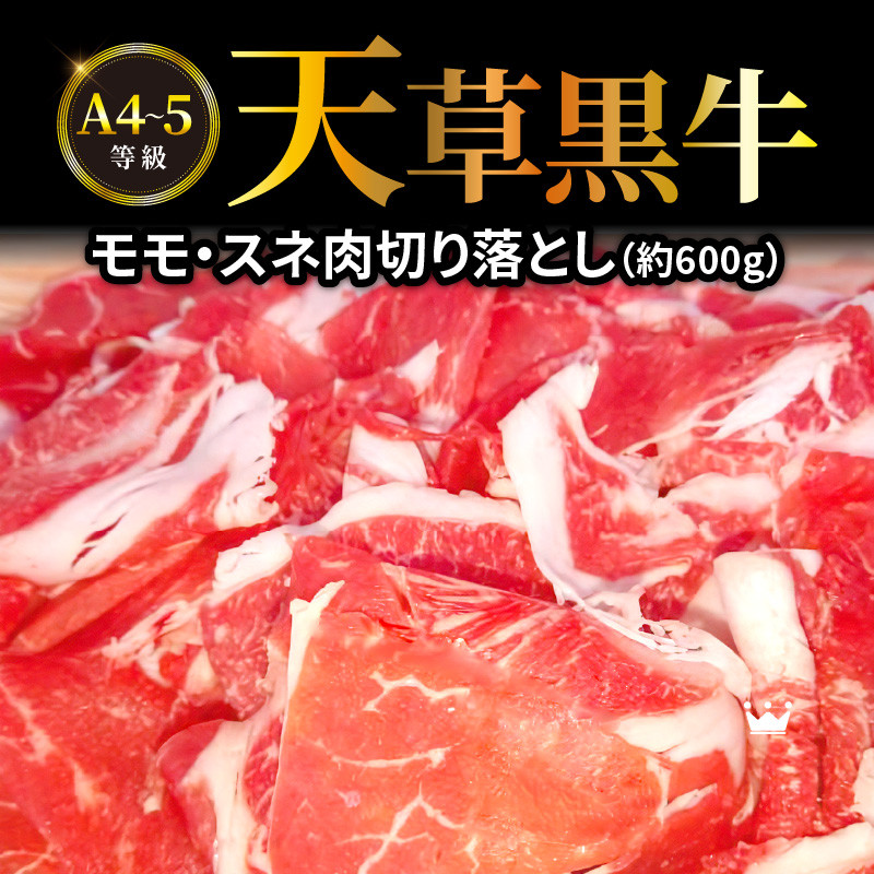 
S074-016_天草黒牛 モモ・スネ肉 切り落とし 約600g 黒毛和牛 A4～5等級
