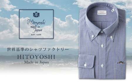 【M：39-83】 くまモンHITOYOSHIシャツ ネイビーギンガム紳士用／シャツ ビジネスシャツ 長袖シャツ 人吉シャツ メンズファッション ビジネスドレスシャツ 熊本県 人吉市