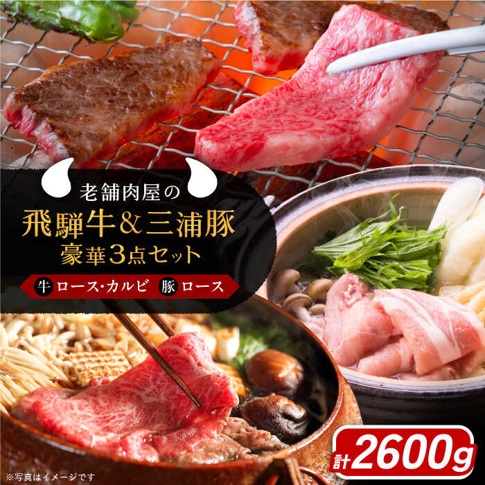 【ふるさと納税】牛肉 飛騨牛ロース1kg カルビ700g 三浦豚ロース900g 豪華3点セット 各種類1パック しゃぶしゃぶ・焼肉 和牛 国産 霜降り 恵那市 / 岩島屋[AUAJ014]