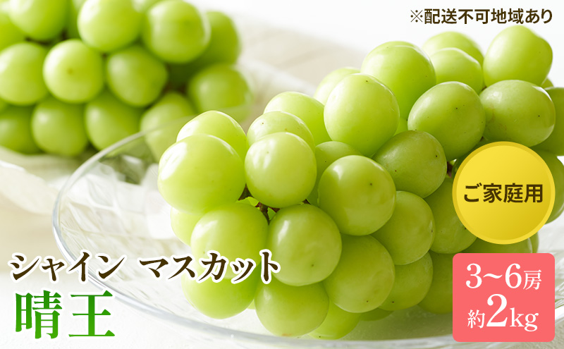 ぶどう 2026年 先行予約 ご家庭用 シャイン マスカット 晴王 3～6房 約2kg ブドウ 葡萄  岡山県産 国産 フルーツ 果物 太陽 美しい 外観 大粒 高糖度 種なし 皮ごと 弾力 食感 美味しい