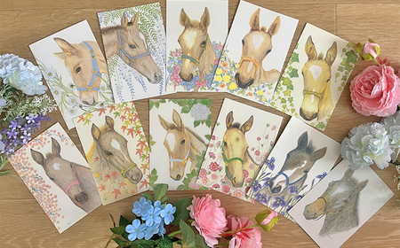 馬のまち栗東　馬と花のステーショナリーセットB / 切手 ポストカード メモ帳 クリアファイル 雑貨 / 栗東市 / nashira (nashira picture of horse)[BIBN00