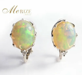 イヤリング 天然 オパール 2.0ct ペア "Pascale"【K18WG】 P-124 （KRP）M5-1412