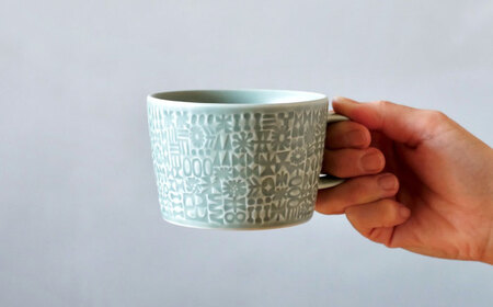 【波佐見焼】PATTERNED MUG ペア2色セット  squall gray＋antique rose 【BIRDS’ WORDS】[CF080]