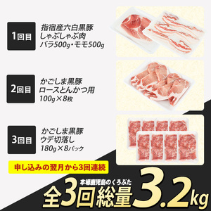 黒豚 全3回 黒豚 バラエティ 定期便 IBZ024-003
