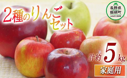 りんご 2種のりんご 詰め合わせ セット 家庭用 5kg （品種おまかせ） 沖縄県配送不可 2024年11月上旬頃～2024年12月下旬頃まで発送予定 ふるさと振興公社 長野県 飯綱町 [0291]