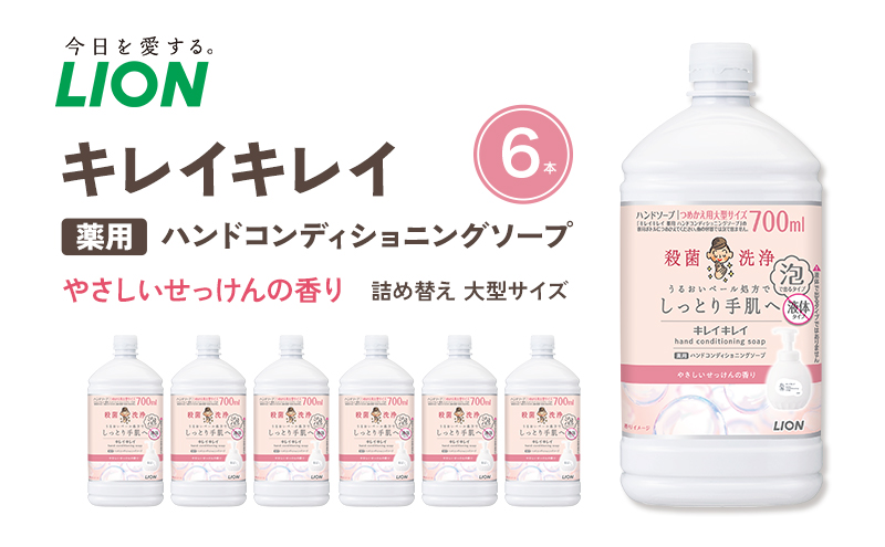 ハンドソープ 泡 キレイキレイ 薬用 ハンドコンディショニングソープ 詰め替え 大型 700ml×6本 やさしいせっけんの香り 泡ハンドソープ 薬用ハンドソープ 日用品 消耗品 大容量 いい香り LION ライオン 泡石鹸 石鹸 兵庫 兵庫県 小野市